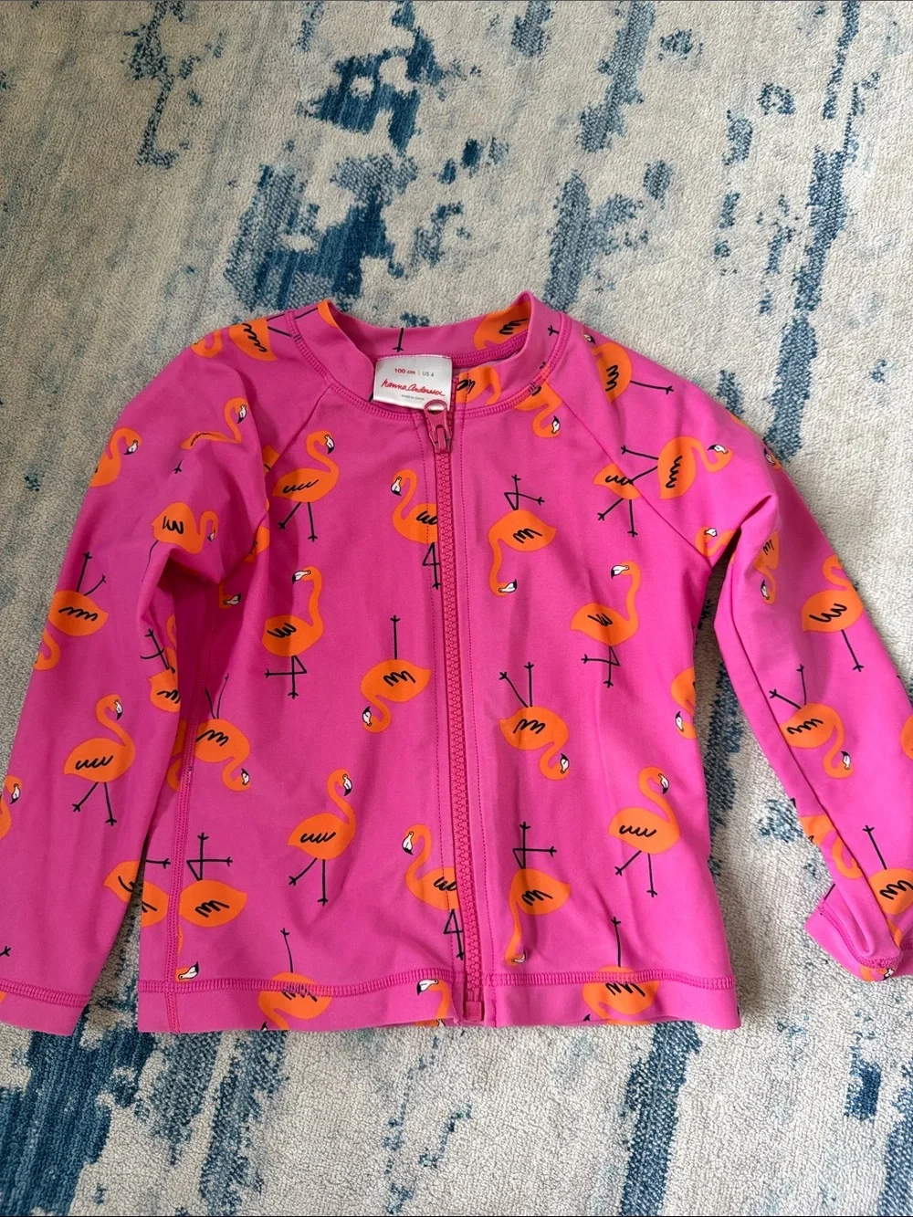 Hanna Andersson Pink Flamingo Zip Swim Rashguard
